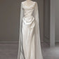 White Satin Ruffle Strap Wedding Dress Elegant Party Dress Ball Gown Evening Dress nv1846