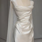 White Satin Ruffle Strap Wedding Dress Elegant Party Dress Ball Gown Evening Dress nv1846