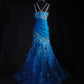 Fantasy blue exquisite floral beading long lace satin prom dress party dress vintage nv5211