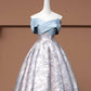 Blue Floral Elegant Fashion Long Satin Prom Dress Evening Dress Party Dress nv4743