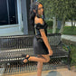 Black ruffle strap bodycon short party dress homecoming dress nv2121