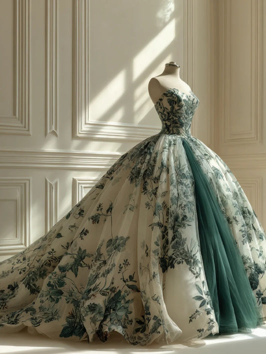 Smaragdgrünes Gaze-Kleid | Hofkleid im Waldstil NV6530