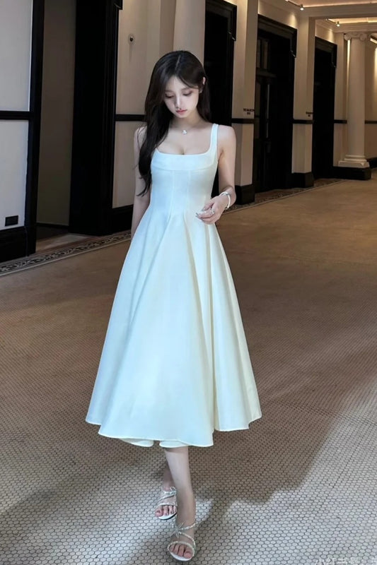 NiceVestidos--Mid-length homecoming dress birthday dress gentle white dress satin NV5670