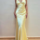 Light Yellow V Neck Vintage Mermaid Long Party Dress Prom Gown Evening Dress nv1945