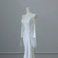 White simple fashion applique mermaid elegant long satin ball gown evening dress wedding dress nv4339