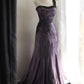 Purple Mist Mystery – Schwarzes, einseitig schulterfreies Spitzenkleid mit Raffungen und Meerjungfrauenschleppe, elegantes Kleid NV6857