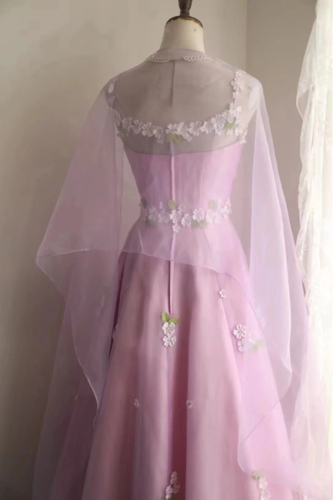 Pink Sweet Floral Long Tulle Prom Dress Evening Dress Party Dress nv4690
