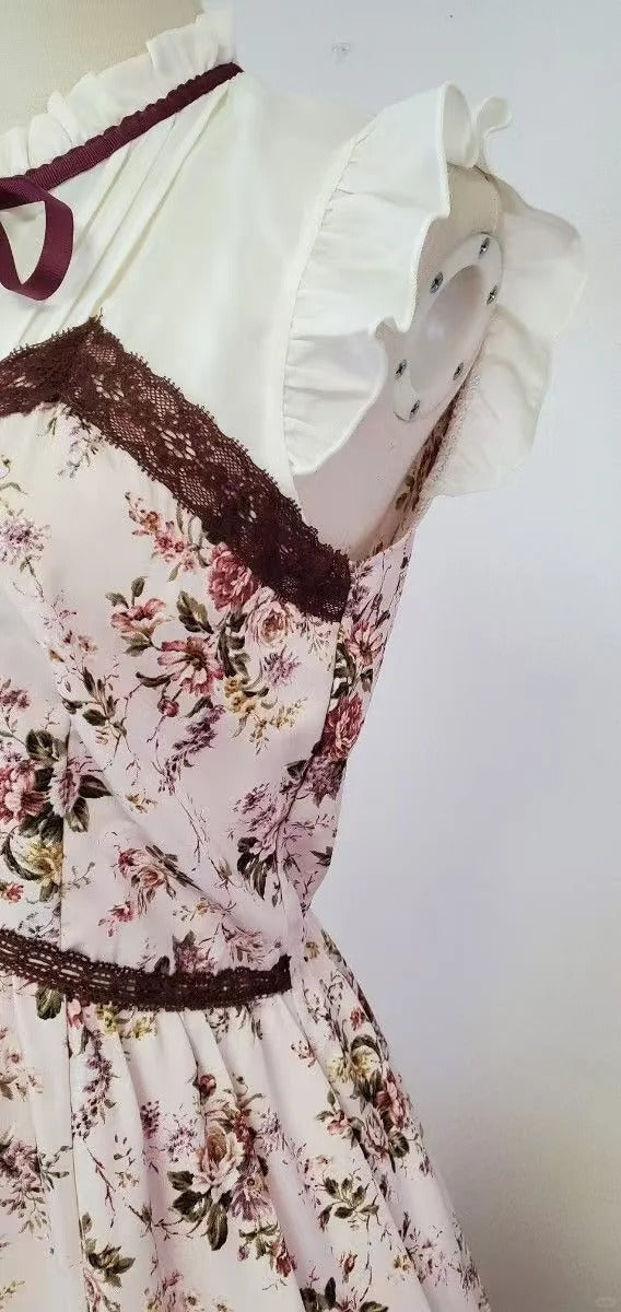 NiceVestidos--Short chiffon homecoming dress for girls, retro floral dress, pastoral retro style NV5660