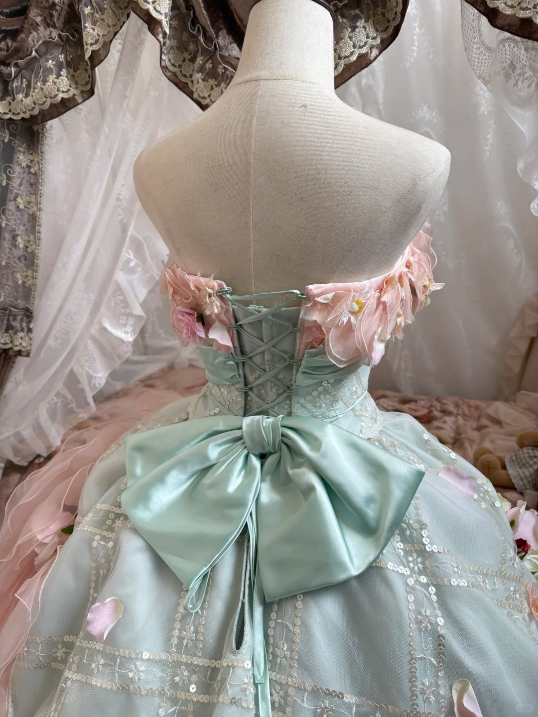Pink Floral Tulle Floor-Length Ball Gown nv5172
