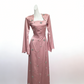 Satin Crystal Flared Sleeve Maxi Dress - Square Neck Slim Elegant Gown  NV6796