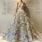 White Floral Shiny Long Tulle Fairy Ball Gown Evening Dress Wedding Dress nv4549