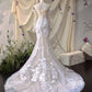 White floral applique lace long sleeves long mermaid slim fit floor length ball gown evening gown wedding dress nv4435