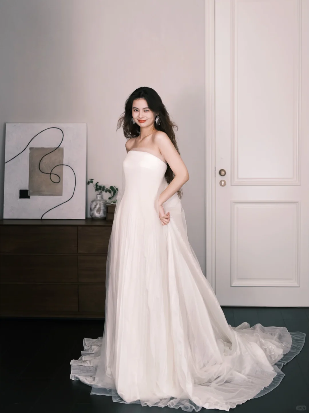 Strapless Pleated Tulle A Line Wedding Gown, Simple Bridal Dress  NV7344