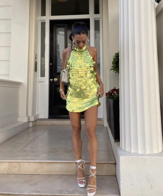 Green Fashion Halter Short Sequin Homecoming Dress Cocktail Party Dress nv4797