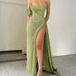 Green unique fashion sequin long satin sexy slit ball gown evening dress nv2666