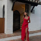 Red Charming  Strapless Ruffle Long Slit Party Dress Evening Gown nv2215