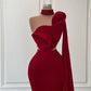 Burgundy Red Elegant One Shoulder Fashion Flower Mermaid Slim Fit Long Ball Gown Prom Dress Evening Dress nv3226