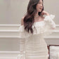 Elegant White Simple Midi Dress Long Sleeve Sexy Beach Party Bodycon Dress Evening Dress Birthday Dress Homecoming Dress nv2379