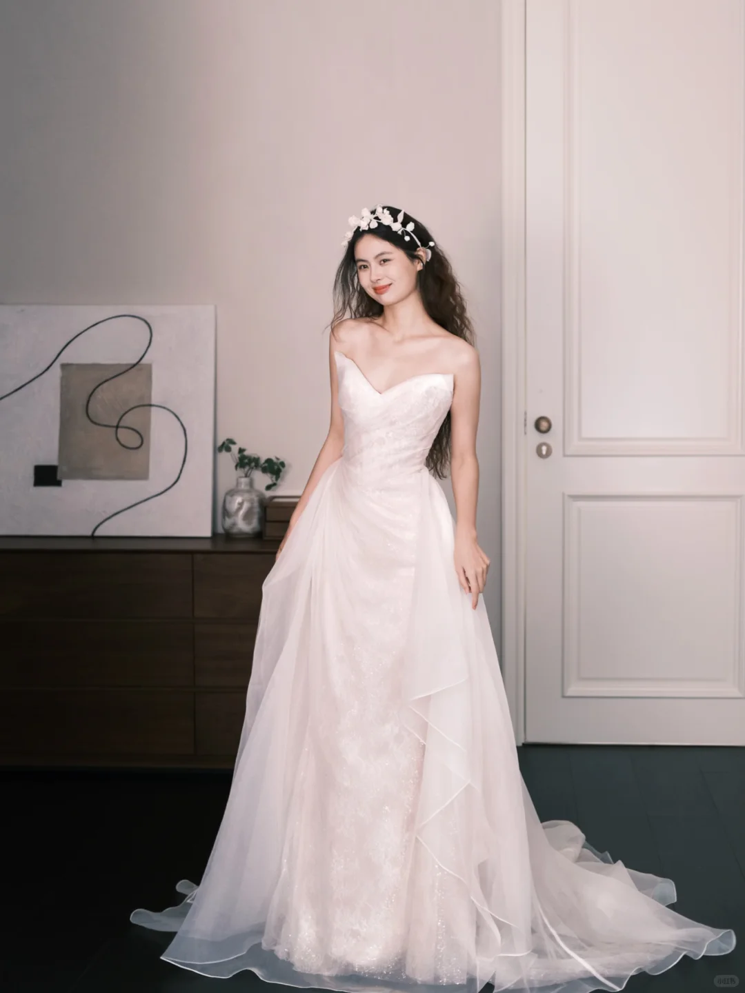 Sweetheart Strapless Sparkly Tulle Mermaid Bridal Gown with Ruffle Overlay  NV7359