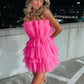 Pink Off-The-Shoulder Homecoming Dress Tulle Mini Cocktail Dress nv2233