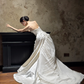 Ivory Strapless Draped Ruched Satin A-Line Wedding Gown  NV7190