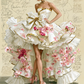 3D Pink Floral Strapless High Low Ruffle Prom Dress with Gold Trim & Big Bow  NV7400