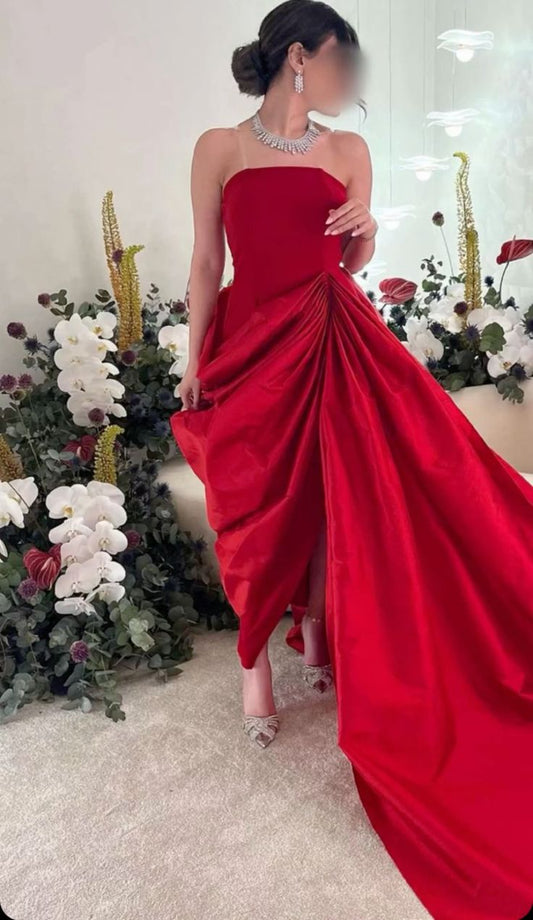 Red dress up passionate elegant impressive strapless off the shoulder pleated long ball gown evening dress party dress nv2553