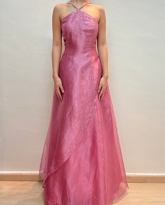 NiceVestidos--Pink Floral Long/Short chiffon Prom Dress Nv5601