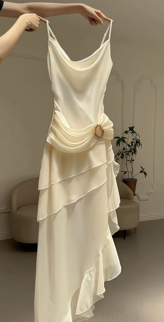Ivory stylish elegant short mid-length chiffon party dress pleated homecoming dress nv4527
