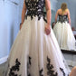 Black Delicate Beaded Floral Lace Wedding Dress, Long Tulle Bridal Gown NV6704