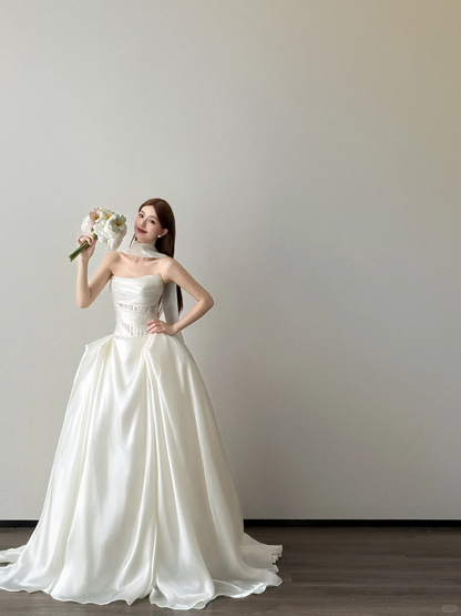 Strapless Satin Wedding Dress Cutout Corset A Line Bridal Gown  NV7114
