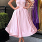 Pink Solid Sleeveless Backless Satin Bow Sweetheart Elegant A-Line Midi Ankle Length Evening Dress Wedding Guest Dress Homecoming Dress nv2512