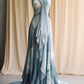 Teal Fashion Gradient Strap Long Elegant Tulle Floor Length Ball Gown Evening Dress Party Dress nv3671