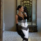 Black and white contrast lace fashionable elegant sexy long satin Prom Dress evening dress wedding guest party dress nv4806