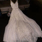 White spaghetti strap V-neck shiny stylish elegant long ball gown evening dress nv3127