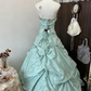 NiceVestidos-_Vintage Mint Green Satin Rhinestone-Embellished Strapless Ball Gown Evening Dress NV5915