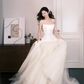 Strapless Satin Tulle Wedding Dress, Ivory Princess Bridal Ballgown  NV7291