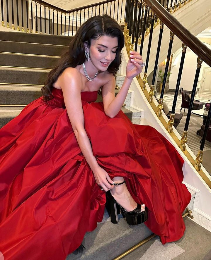 Red tube top elegant fashion A-line long evening dress prom dress ball gown party dress nv2632