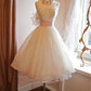 NiceVestidos--Pink Ribbon White Short Tulle Midi/Crop Homecoming Dress Nv5595