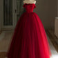 A-Line Tulle Burgundy Long Prom Dress, Burgundy Long Formal Dress nv1681