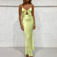 Yellow Green Spaghetti Strap Hollow Satin Ball Gown Evening Dress Party Dress nv1849