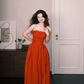 Red Halter Tie Ruched Strapless A-line Long Prom Dress  NV7375