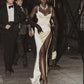 Beige Lace Long Satin Prom Dress Evening Dress Party Dress nv4870