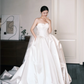 Strapless Ivory Satin Ball Gown Wedding Dress, Sweetheart Neck Lace Appliqued Bridal Dress  NV7389