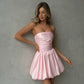 Pink Elegant Simple Sleeveless Pleated Satin Off-the-shoulder A-line Party Dress Homecoming Dress Prom Gown nv1841