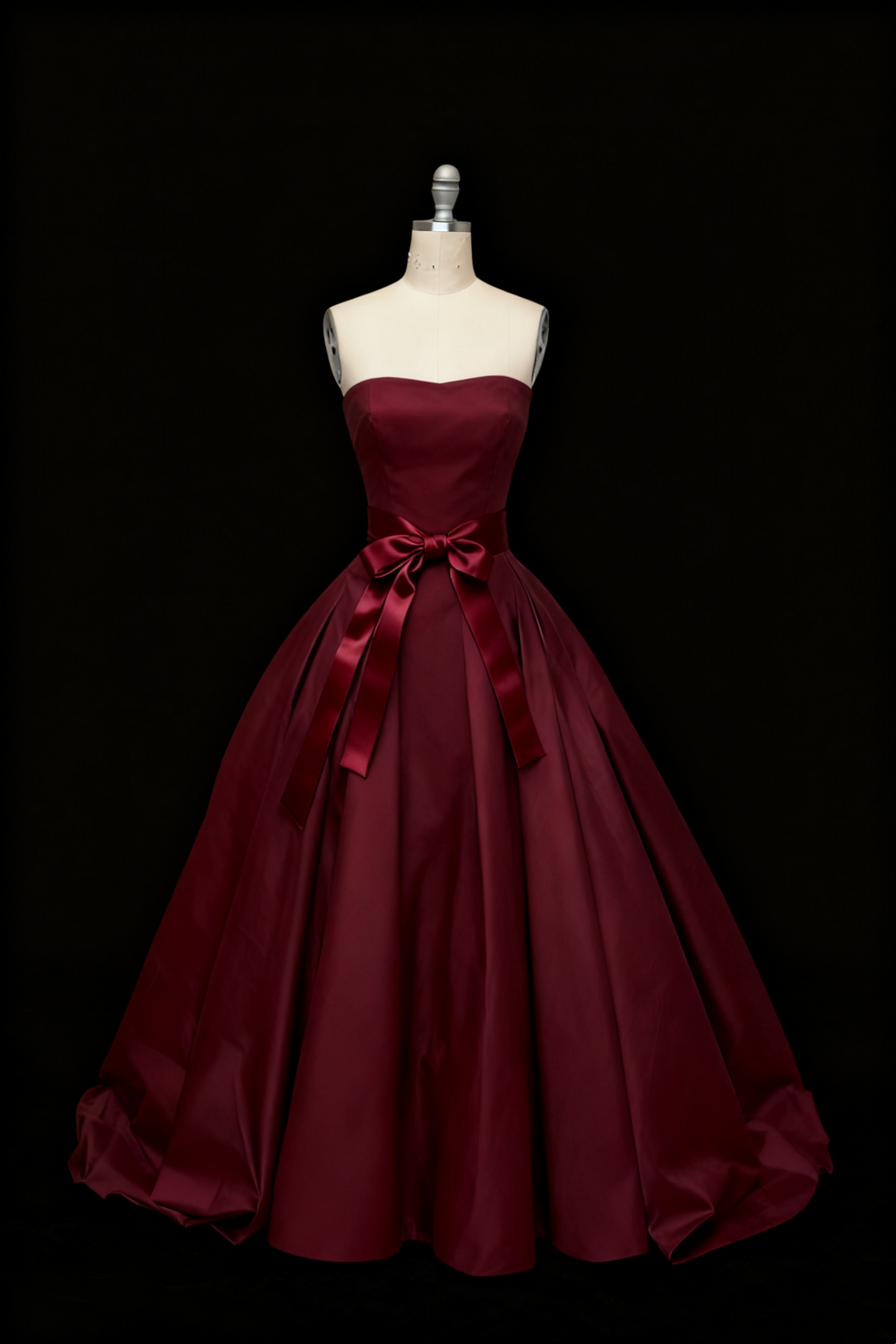 (Exclusive Original Design Dress)Sleeveless Burgundy Satin Ball Gown | Sweet Luxury Bow Strapless Maxi Dress for Gala Gathering NV6303
