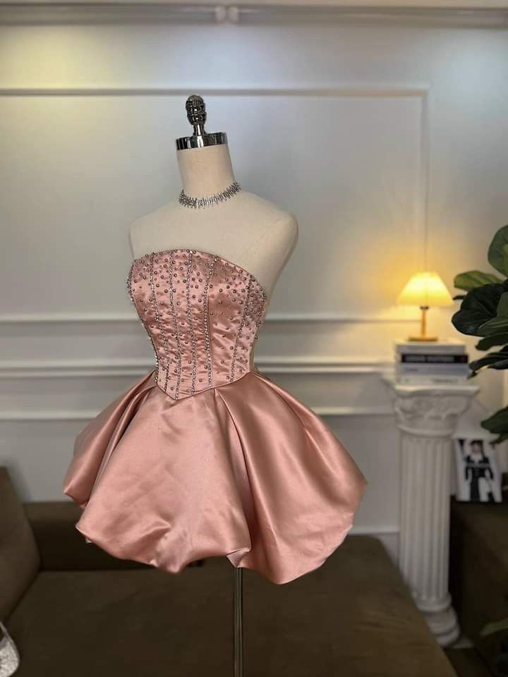 White/Pink Fashion Beading Elegant Short Satin Homecoming Dress Party Gown nv4856