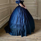 Blue taffeta vintage A-line lace collar blue bow elegant long ball gown prom dress evening gown nv2628