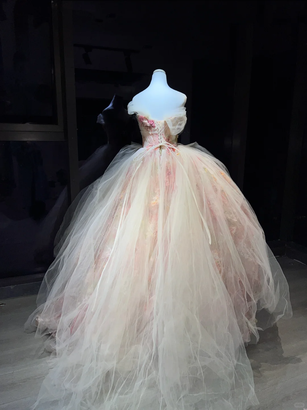 Blush Pink 3D Floral Tulle Long Evening Gown Off The Shoulder Puffy Ball Gown Prom Dress  NV7072