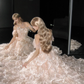 Off Shoulder Light Pink Ball Gown Prom Dress, Tiered Scalloped Tulle Beaded Evening Gown  NV7108
